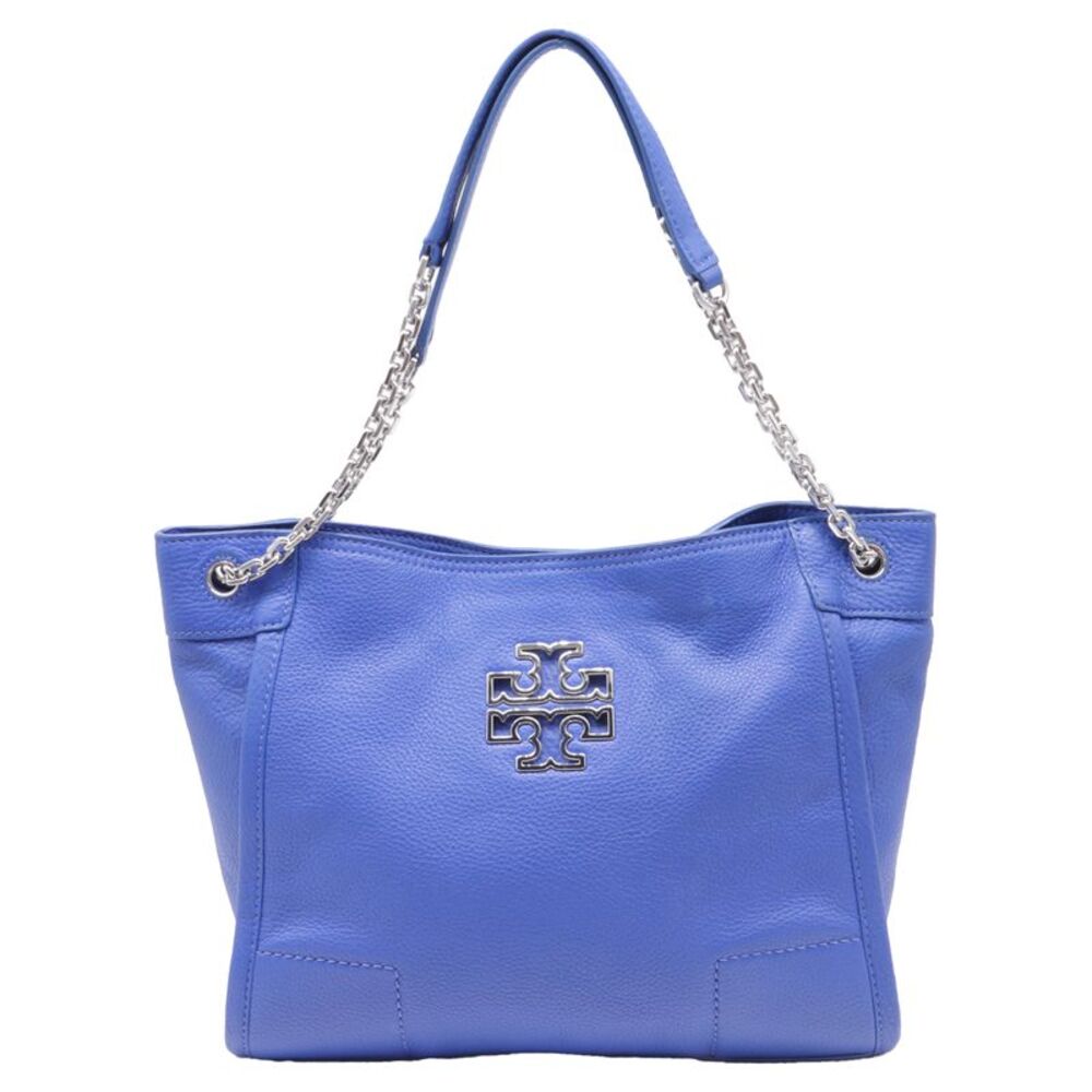 Tory Burch Small Britten Chain Tote Bag in Blue Leather